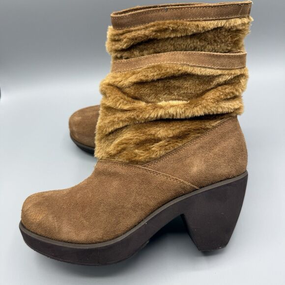 Skechers Leather Boots Womens Faux Fur Platform Ankle Bootie Brown Size 8.5 - Picture 5 of 11